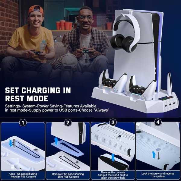 Estación de enfriamiento delgada PS5 con estación de carga para consola Playstation 5 Slim & Standard Disc/Digital, PS5 - Imagen 13