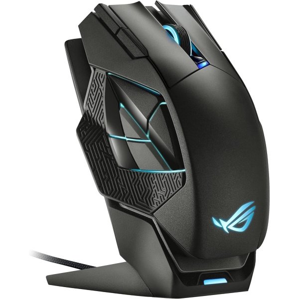 ASUS ROG Spatha X - Mouse inalámbrico para juegos (soporte de carga magnético, 12 botones programables, 19,000 DPI, enchufes