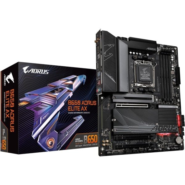 GIGABYTE B650 AORUS Elite AX - Tarjeta madre para videojuegos compatible con AM5/ LGA 1718/ AMD B650/ ATX/DDR5/ M.2/ PCIe 5.0/