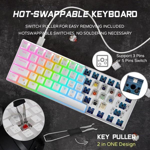 RK ROYAL KLUDGE RK61 Teclado mecánico con cable 60% para juegos programable QMK/VIA RGB retroiluminado 61 teclas ultra compacto - Image 3