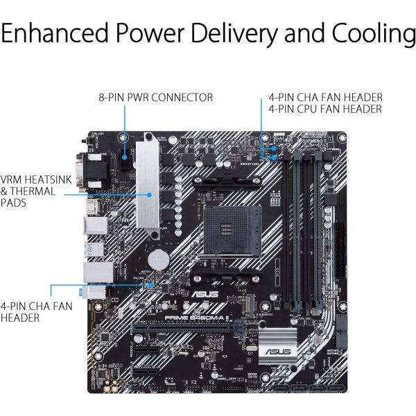 ASUS Prime B450M-A II AMD AM4 (Ryzen 5000, placa base Ryzen Micro ATX de 3ª/2ª/1ª generación (128 GB DDR4, 4400 OC.), NVMe, - Imagen 3