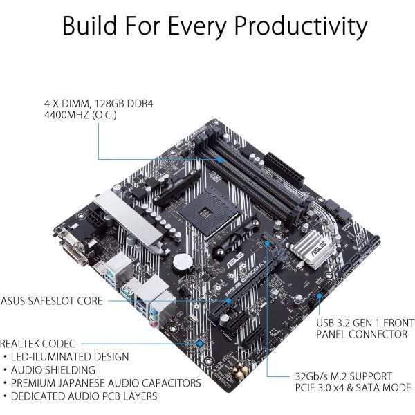 ASUS Prime B450M-A II AMD AM4 (Ryzen 5000, placa base Ryzen Micro ATX de 3ª/2ª/1ª generación (128 GB DDR4, 4400 OC.), NVMe, - Imagen 4