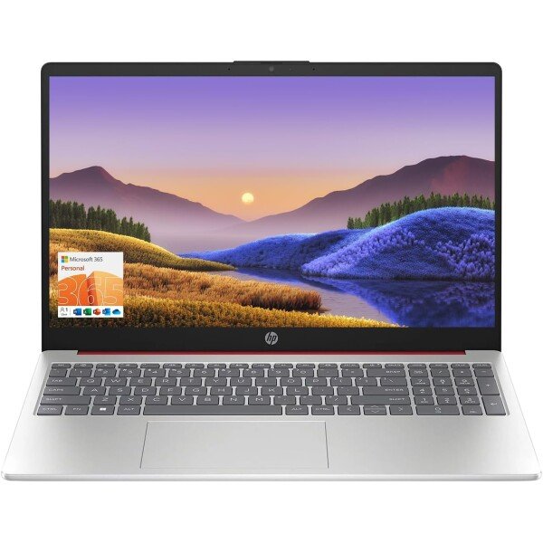 HP 15.6" Portable Laptop (Include 1 Year Microsoft 365), HD Display, Intel Quad-Core N200 Processor, 16GB RAM, 128GB Storage, Wi-Fi 5, Webcam, HDMI, Numeric Keypad, Windows 11 Home, Red