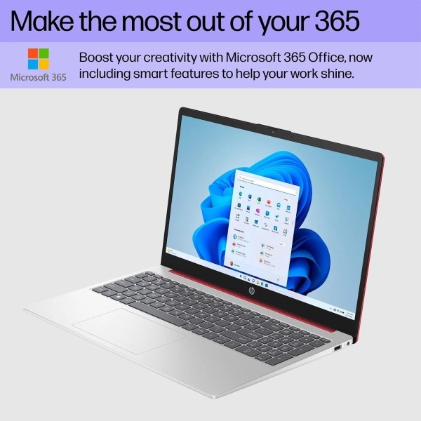 HP 15.6" Portable Laptop (Include 1 Year Microsoft 365), HD Display, Intel Quad-Core N200 Processor, 16GB RAM, 128GB Storage, Wi-Fi 5, Webcam, HDMI, Numeric Keypad, Windows 11 Home, Red - Imagen 4