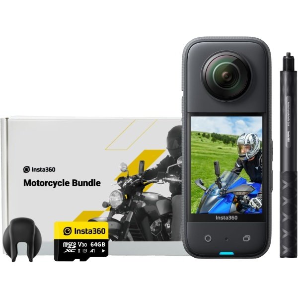 Insta360 Kit de motocicleta X3 (nueva versión) - Cámara de acción 360 impermeable con sensores de 1/2 pulgada de 48 MP, video HDR activo 5.7K 360, foto de 72MP 360, lente única 4K, modo Me de 60 fps,