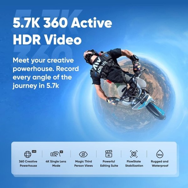 Insta360 Kit de motocicleta X3 (nueva versión) - Cámara de acción 360 impermeable con sensores de 1/2 pulgada de 48 MP, video HDR activo 5.7K 360, foto de 72MP 360, lente única 4K, modo Me de 60 fps, - Imagen 2