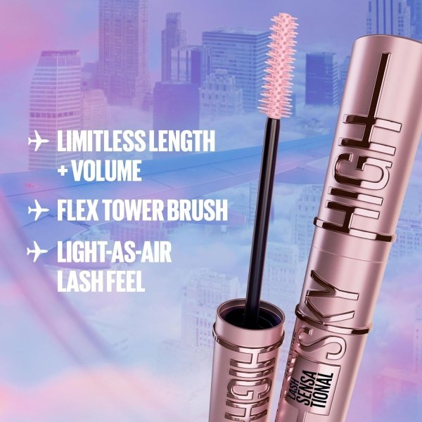 Maybelline Lash Sensational Sky High Washable Mascara Makeup, Volumizing, Lengthening, Defining, Curling, Multiplying, Buildable Formula, Blackest Black, 1 Count - Imagen 3