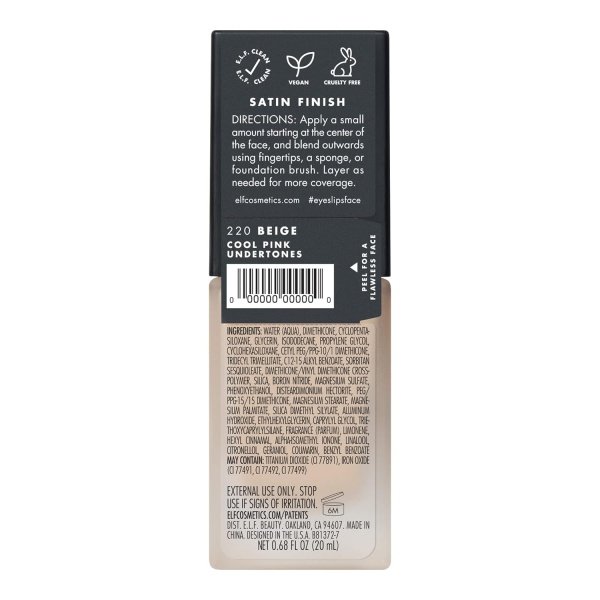 e.l.f. Flawless Finish Foundation, Improves Uneven Skin Tone, Lightweight, Medium Coverage & Semi-Matte, Vegan & Cruelty-Free, Beige 0.68 Fl Oz - Imagen 6