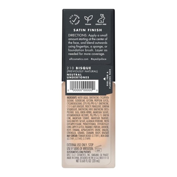 e.l.f. Flawless Finish Foundation, Improves Uneven Skin Tone, Lightweight, Medium Coverage & Semi-Matte, Vegan & Cruelty-Free, Beige 0.68 Fl Oz - Imagen 12