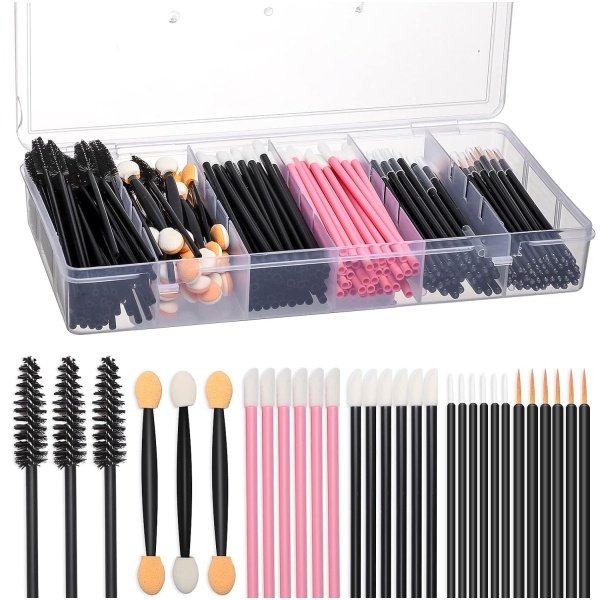 300pcs Disposable Makeup Tool Kit,Brow brush/Mascara brush/Lip Applicators/Eyeshadow applicators/Eyeliner brush,JASSINS Makeup Disposable Accessories With Organizer Box