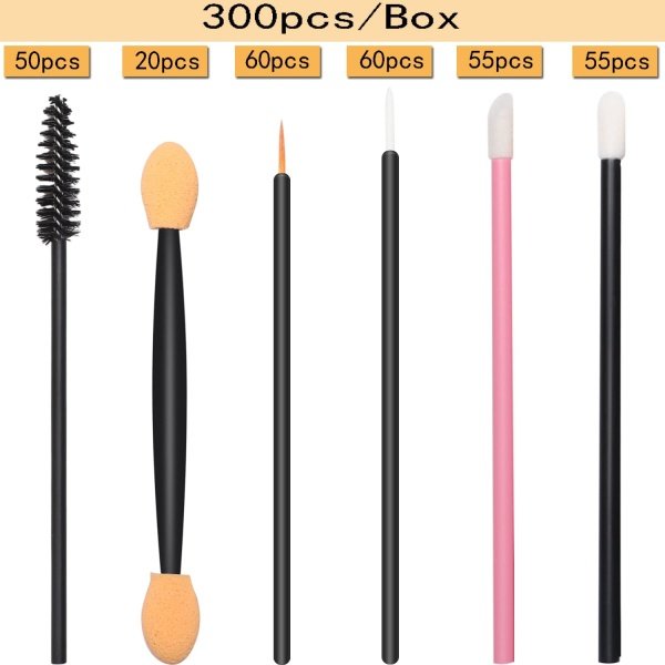 300pcs Disposable Makeup Tool Kit,Brow brush/Mascara brush/Lip Applicators/Eyeshadow applicators/Eyeliner brush,JASSINS Makeup Disposable Accessories With Organizer Box - Imagen 2
