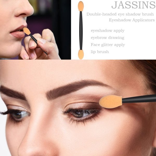 300pcs Disposable Makeup Tool Kit,Brow brush/Mascara brush/Lip Applicators/Eyeshadow applicators/Eyeliner brush,JASSINS Makeup Disposable Accessories With Organizer Box - Imagen 6