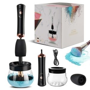 Electronic Makeup Brush Cleaner Machine, Quick Wash & Dry Makeup Brush Cleaner Tools, 3 Adjustable Speeds, Travel Portable Automatic Brushes Cleaner Cleanser Machine (Black)