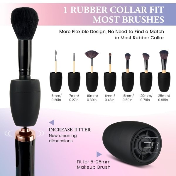 Electronic Makeup Brush Cleaner Machine, Quick Wash & Dry Makeup Brush Cleaner Tools, 3 Adjustable Speeds, Travel Portable Automatic Brushes Cleaner Cleanser Machine (Black) - Image 2