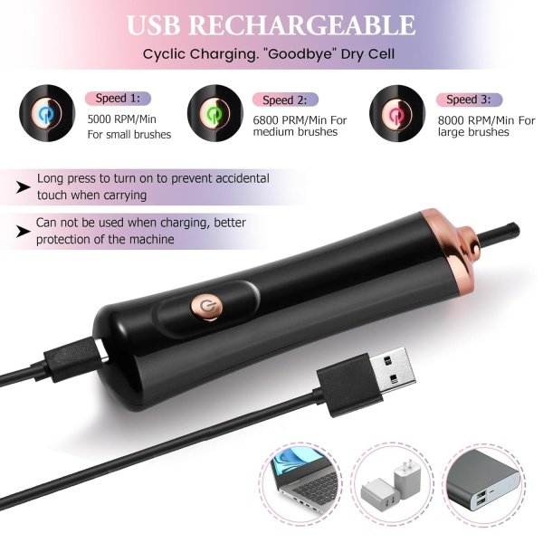 Electronic Makeup Brush Cleaner Machine, Quick Wash & Dry Makeup Brush Cleaner Tools, 3 Adjustable Speeds, Travel Portable Automatic Brushes Cleaner Cleanser Machine (Black) - Image 3