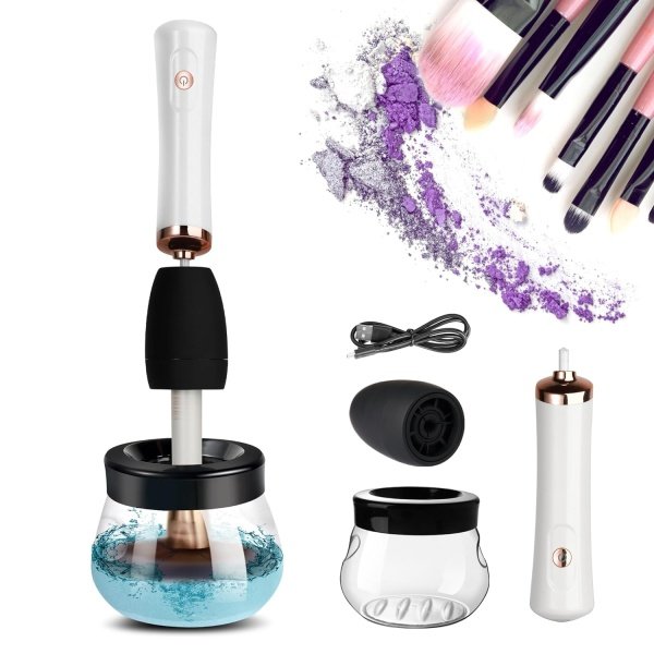 Electronic Makeup Brush Cleaner Machine, Quick Wash & Dry Makeup Brush Cleaner Tools, 3 Adjustable Speeds, Travel Portable Automatic Brushes Cleaner Cleanser Machine (Black) - Image 8