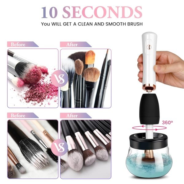 Electronic Makeup Brush Cleaner Machine, Quick Wash & Dry Makeup Brush Cleaner Tools, 3 Adjustable Speeds, Travel Portable Automatic Brushes Cleaner Cleanser Machine (Black) - Image 13