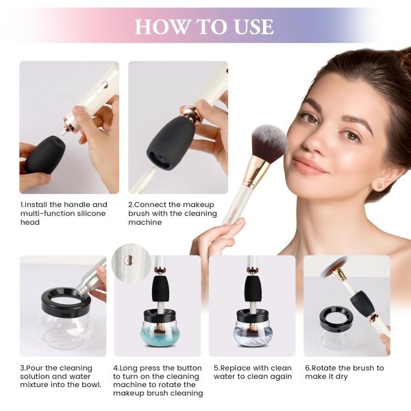 Electronic Makeup Brush Cleaner Machine, Quick Wash & Dry Makeup Brush Cleaner Tools, 3 Adjustable Speeds, Travel Portable Automatic Brushes Cleaner Cleanser Machine (Black) - Image 14