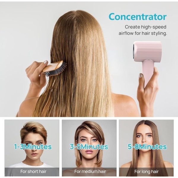 High Speed Ionic Hair Dryer with Diffuser, Professonal Blow dryers 110,000 RPM Brushless Motor for Fast Drying, 1500W 4Temps /2Speeds, Thermo-Control Hairdryer for Women Home Travel (Grey) - Imagen 11