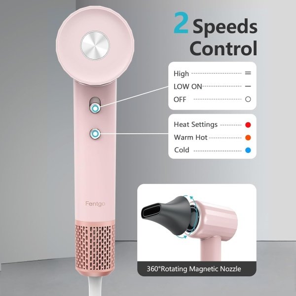 High Speed Ionic Hair Dryer with Diffuser, Professonal Blow dryers 110,000 RPM Brushless Motor for Fast Drying, 1500W 4Temps /2Speeds, Thermo-Control Hairdryer for Women Home Travel (Grey) - Imagen 12
