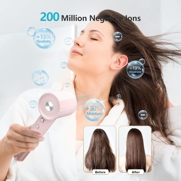 High Speed Ionic Hair Dryer with Diffuser, Professonal Blow dryers 110,000 RPM Brushless Motor for Fast Drying, 1500W 4Temps /2Speeds, Thermo-Control Hairdryer for Women Home Travel (Grey) - Imagen 13