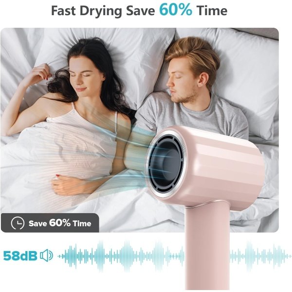High Speed Ionic Hair Dryer with Diffuser, Professonal Blow dryers 110,000 RPM Brushless Motor for Fast Drying, 1500W 4Temps /2Speeds, Thermo-Control Hairdryer for Women Home Travel (Grey) - Imagen 14