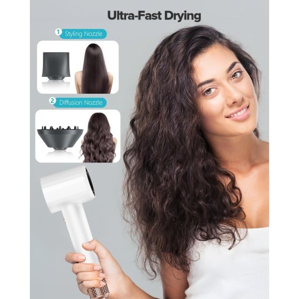 High Speed Ionic Hair Dryer with Diffuser, Professonal Blow dryers 110,000 RPM Brushless Motor for Fast Drying, 1500W 4Temps /2Speeds, Thermo-Control Hairdryer for Women Home Travel (Grey) - Imagen 18