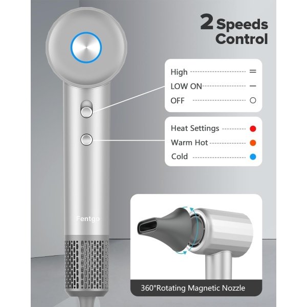High Speed Ionic Hair Dryer with Diffuser, Professonal Blow dryers 110,000 RPM Brushless Motor for Fast Drying, 1500W 4Temps /2Speeds, Thermo-Control Hairdryer for Women Home Travel (Grey) - Imagen 36
