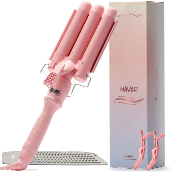 3 Barrel Curling Iron Wand - Triple Hair Waver & Crimper for Beach Waves Set, Ceramic Tourmaline with Adjustable Temperature - Beach Waver, Black - Image 11