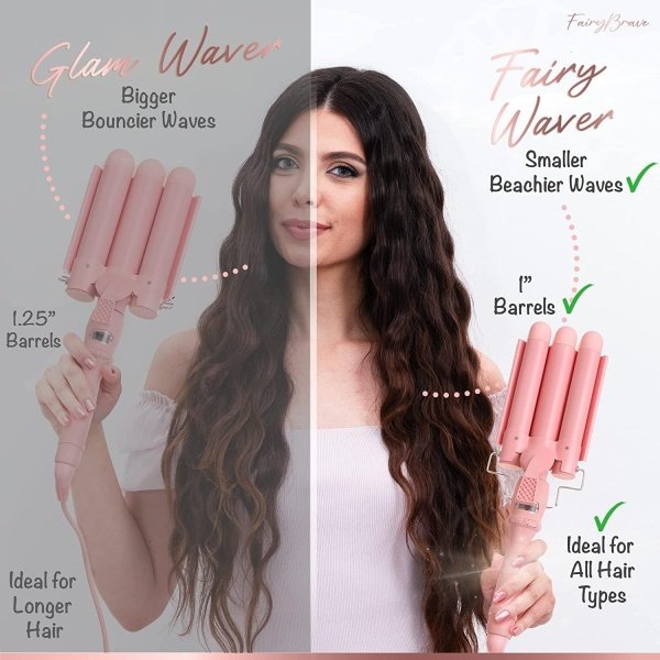 3 Barrel Curling Iron Wand - Triple Hair Waver & Crimper for Beach Waves Set, Ceramic Tourmaline with Adjustable Temperature - Beach Waver, Black - Image 13
