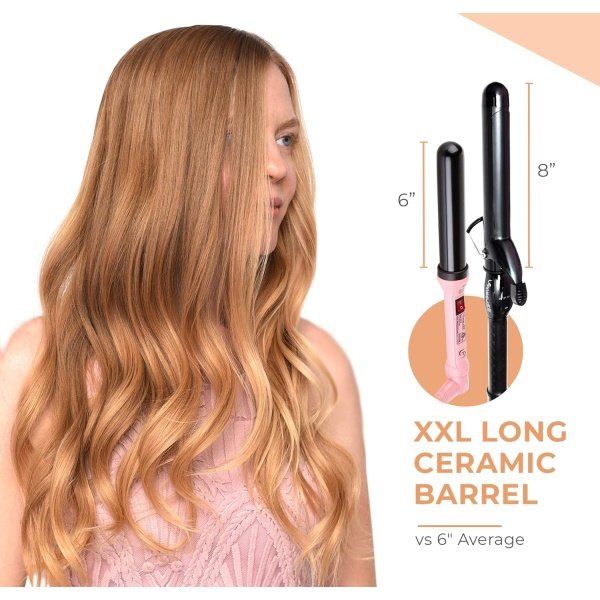 1.25 Inch Curling Iron with Clip - Professional 8" Extra Large Barrel for Big Long Hair | 1 1/4" 32mm Wide Thick Ceramic Curler Wand | Adjustable Temperature | Dual Voltage - Image 6