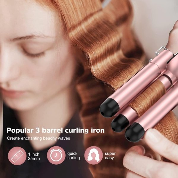 Tourmaline Curling Iron, 6 in 1 Curling Wand Set with Hair Straightener Brush, Professional Hair Curler with 6 Interchangeable Ceramic Barrels, Instant Heat Up Hair Iron with Heat Resistant Glove - Imagen 3