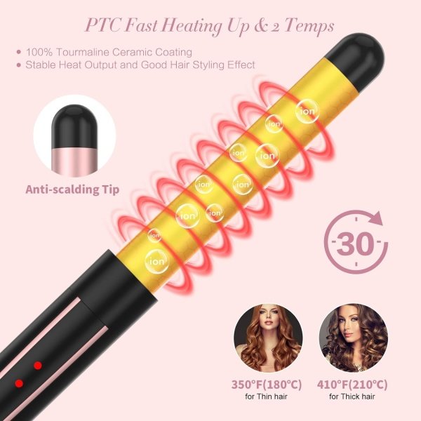 Tourmaline Curling Iron, 6 in 1 Curling Wand Set with Hair Straightener Brush, Professional Hair Curler with 6 Interchangeable Ceramic Barrels, Instant Heat Up Hair Iron with Heat Resistant Glove - Imagen 4
