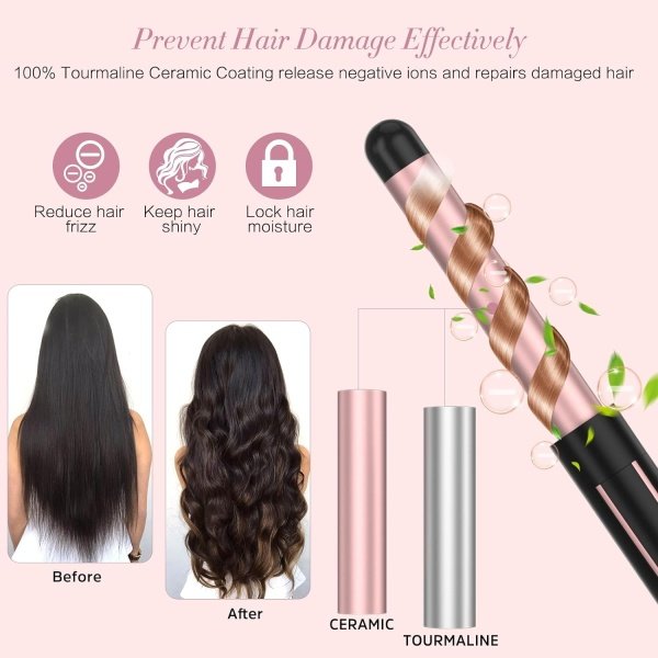 Tourmaline Curling Iron, 6 in 1 Curling Wand Set with Hair Straightener Brush, Professional Hair Curler with 6 Interchangeable Ceramic Barrels, Instant Heat Up Hair Iron with Heat Resistant Glove - Imagen 5