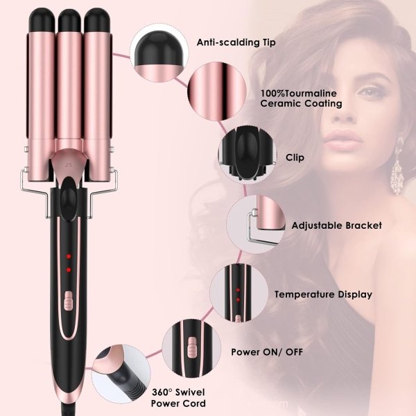 Tourmaline Curling Iron, 6 in 1 Curling Wand Set with Hair Straightener Brush, Professional Hair Curler with 6 Interchangeable Ceramic Barrels, Instant Heat Up Hair Iron with Heat Resistant Glove - Imagen 6
