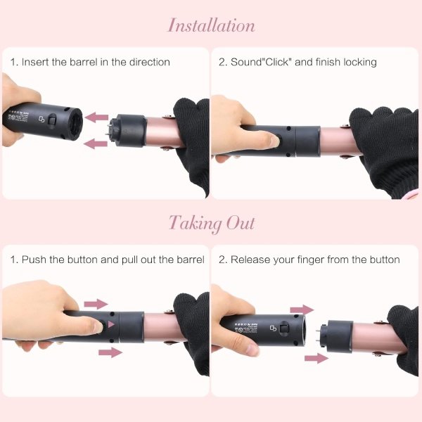 Tourmaline Curling Iron, 6 in 1 Curling Wand Set with Hair Straightener Brush, Professional Hair Curler with 6 Interchangeable Ceramic Barrels, Instant Heat Up Hair Iron with Heat Resistant Glove - Imagen 7