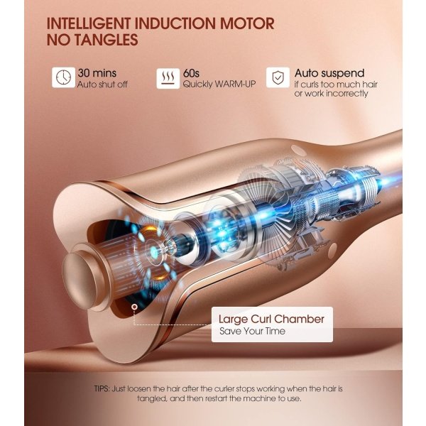 Automatic Hair Curler, Professional Anti-Tangle Automatic Curling Iron with 1" Curling Iron Large Slot & 4 Temperature & 3 Timer, Dual Voltage Rotating Curling Iron with Auto Shut-Off for Hair Styling - Image 2