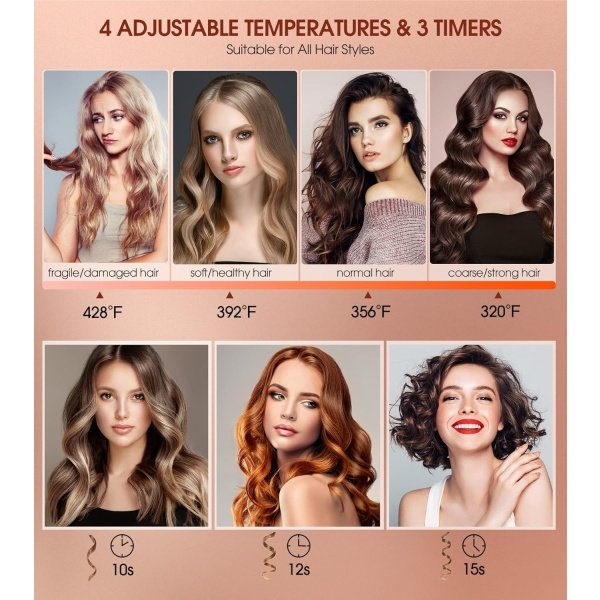 Automatic Hair Curler, Professional Anti-Tangle Automatic Curling Iron with 1" Curling Iron Large Slot & 4 Temperature & 3 Timer, Dual Voltage Rotating Curling Iron with Auto Shut-Off for Hair Styling - Image 3