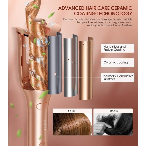 Automatic Hair Curler, Professional Anti-Tangle Automatic Curling Iron with 1" Curling Iron Large Slot & 4 Temperature & 3 Timer, Dual Voltage Rotating Curling Iron with Auto Shut-Off for Hair Styling - Image 4