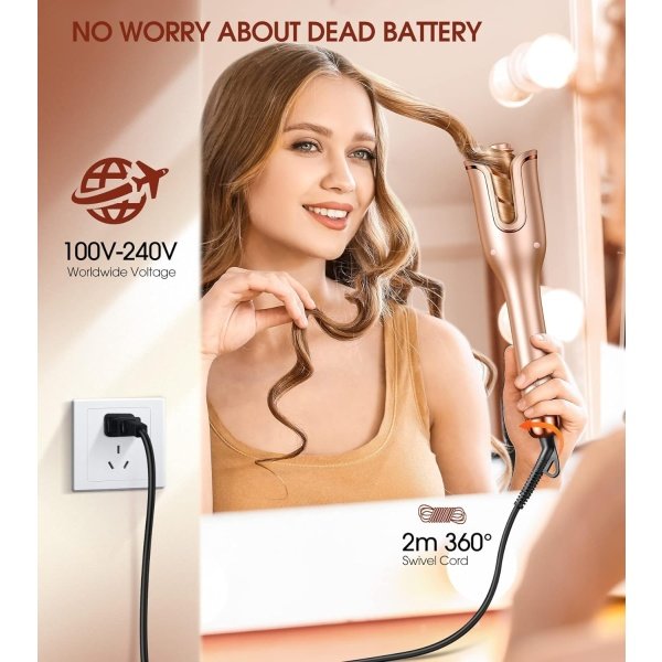 Automatic Hair Curler, Professional Anti-Tangle Automatic Curling Iron with 1" Curling Iron Large Slot & 4 Temperature & 3 Timer, Dual Voltage Rotating Curling Iron with Auto Shut-Off for Hair Styling - Image 6