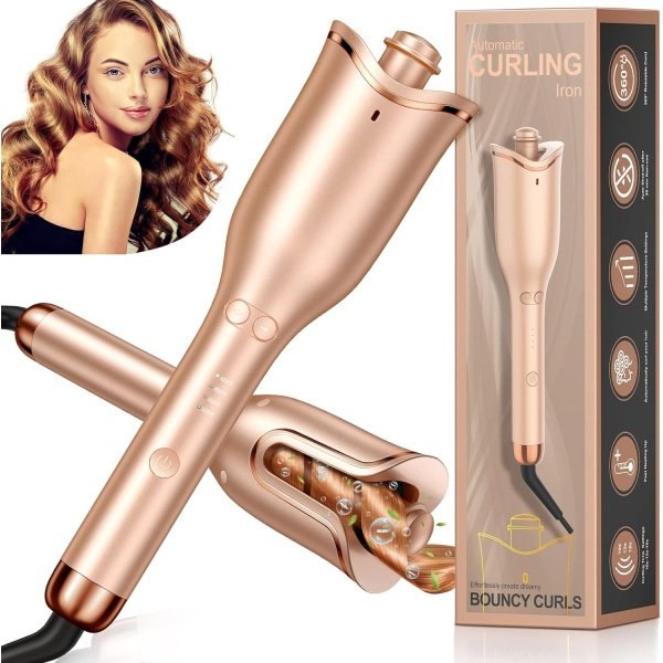 Automatic Hair Curler, Professional Anti-Tangle Automatic Curling Iron with 1" Curling Iron Large Slot & 4 Temperature & 3 Timer, Dual Voltage Rotating Curling Iron with Auto Shut-Off for Hair Styling - Image 7
