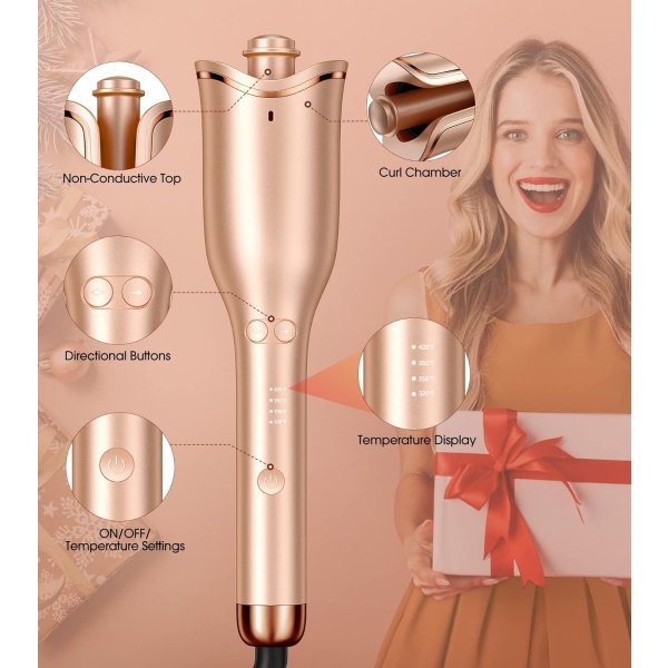 Automatic Hair Curler, Professional Anti-Tangle Automatic Curling Iron with 1" Curling Iron Large Slot & 4 Temperature & 3 Timer, Dual Voltage Rotating Curling Iron with Auto Shut-Off for Hair Styling - Image 9