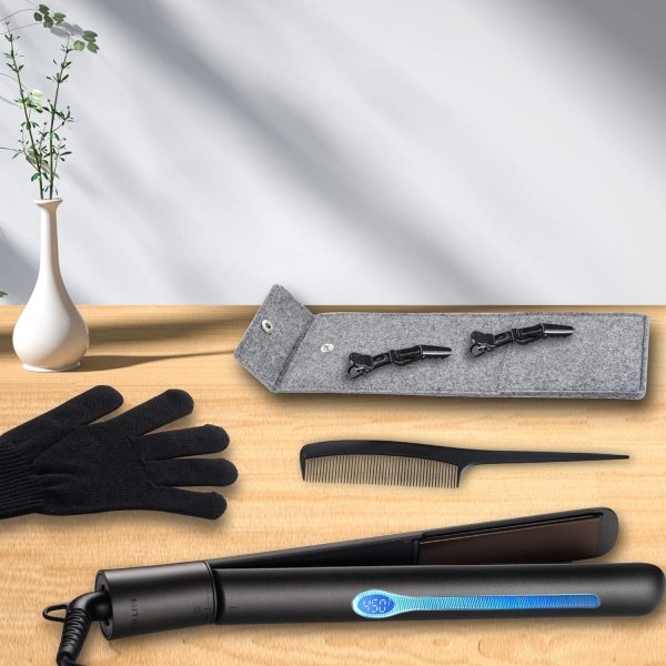 NITION Ceramic Tourmaline Flat Irons for Hair LCD Hair Straightener MCH Fast Straightening for Healthy Styling. 6 Temperature Levels 265-450°F Adjustable for All Hair. Travel Pouch Bag Included. Black - Imagen 3
