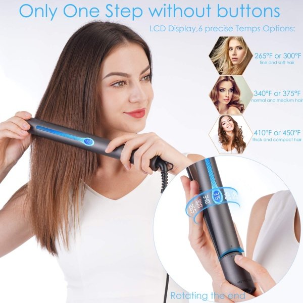 NITION Ceramic Tourmaline Flat Irons for Hair LCD Hair Straightener MCH Fast Straightening for Healthy Styling. 6 Temperature Levels 265-450°F Adjustable for All Hair. Travel Pouch Bag Included. Black - Imagen 5