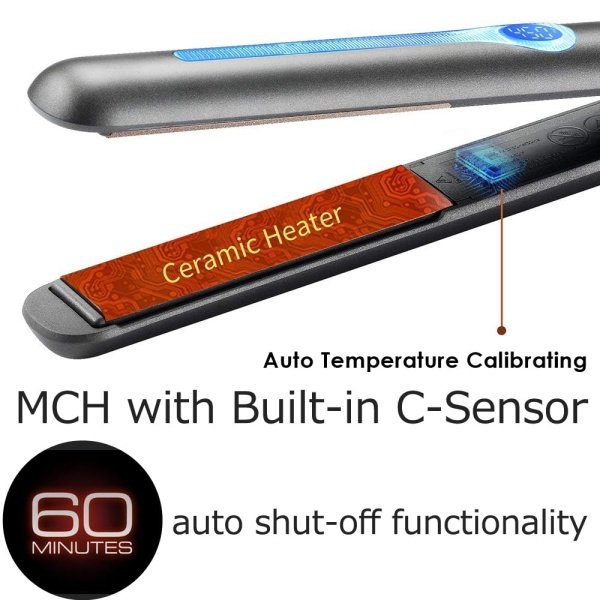 NITION Ceramic Tourmaline Flat Irons for Hair LCD Hair Straightener MCH Fast Straightening for Healthy Styling. 6 Temperature Levels 265-450°F Adjustable for All Hair. Travel Pouch Bag Included. Black - Imagen 6