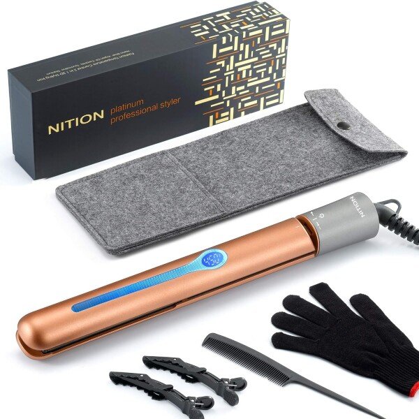 NITION Ceramic Tourmaline Flat Irons for Hair LCD Hair Straightener MCH Fast Straightening for Healthy Styling. 6 Temperature Levels 265-450°F Adjustable for All Hair. Travel Pouch Bag Included. Black - Imagen 10