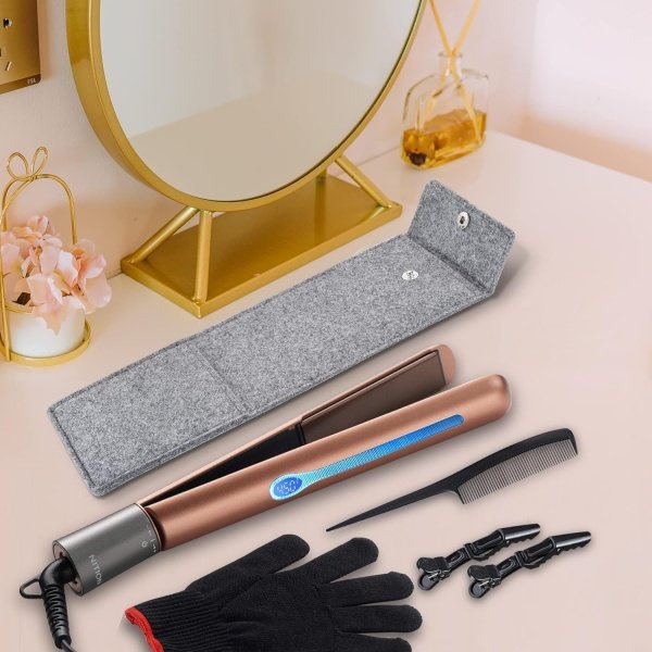 NITION Ceramic Tourmaline Flat Irons for Hair LCD Hair Straightener MCH Fast Straightening for Healthy Styling. 6 Temperature Levels 265-450°F Adjustable for All Hair. Travel Pouch Bag Included. Black - Imagen 12