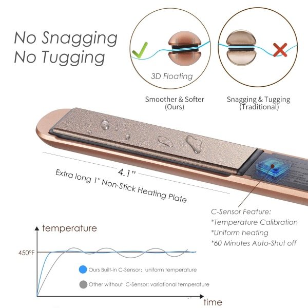 NITION Ceramic Tourmaline Flat Irons for Hair LCD Hair Straightener MCH Fast Straightening for Healthy Styling. 6 Temperature Levels 265-450°F Adjustable for All Hair. Travel Pouch Bag Included. Black - Imagen 16