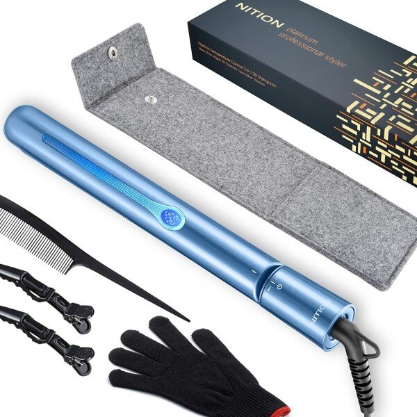 NITION Ceramic Tourmaline Flat Irons for Hair LCD Hair Straightener MCH Fast Straightening for Healthy Styling. 6 Temperature Levels 265-450°F Adjustable for All Hair. Travel Pouch Bag Included. Black - Imagen 19
