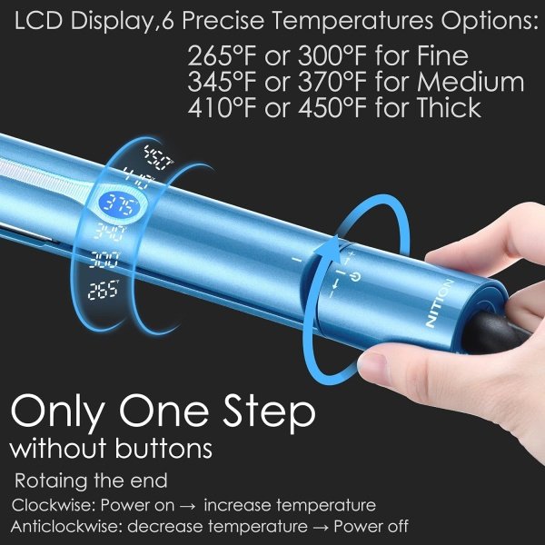 NITION Ceramic Tourmaline Flat Irons for Hair LCD Hair Straightener MCH Fast Straightening for Healthy Styling. 6 Temperature Levels 265-450°F Adjustable for All Hair. Travel Pouch Bag Included. Black - Imagen 23